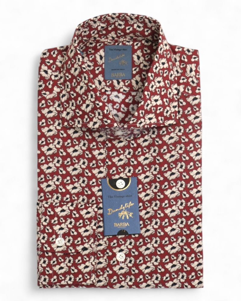 Red Floral Pattern Poplin Shirt