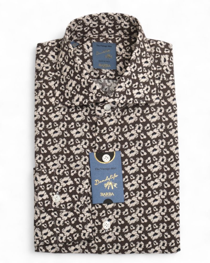 Brown Floral Pattern Poplin Shirt