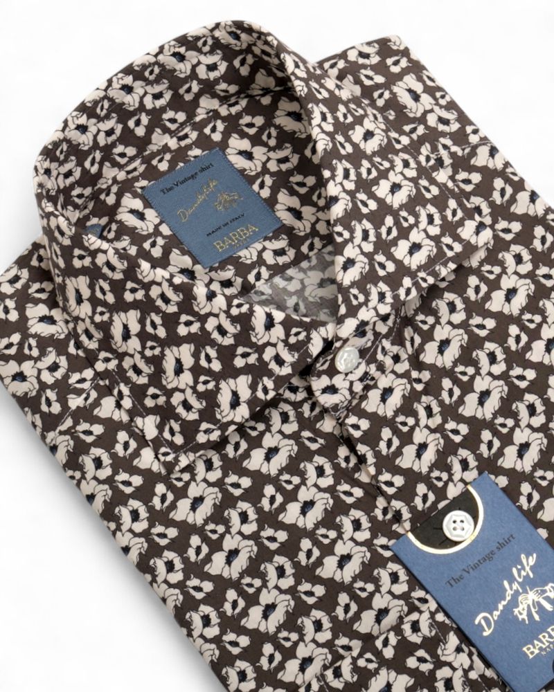 Brown Floral Pattern Poplin Shirt