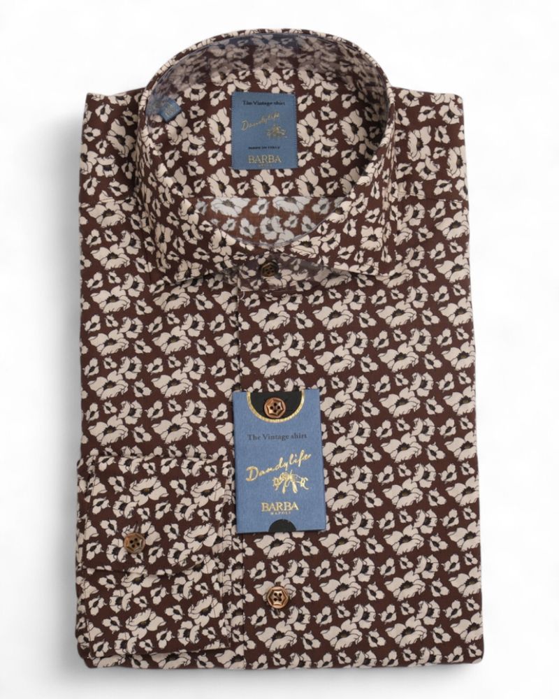 Burgundy Floral Pattern Poplin Shirt