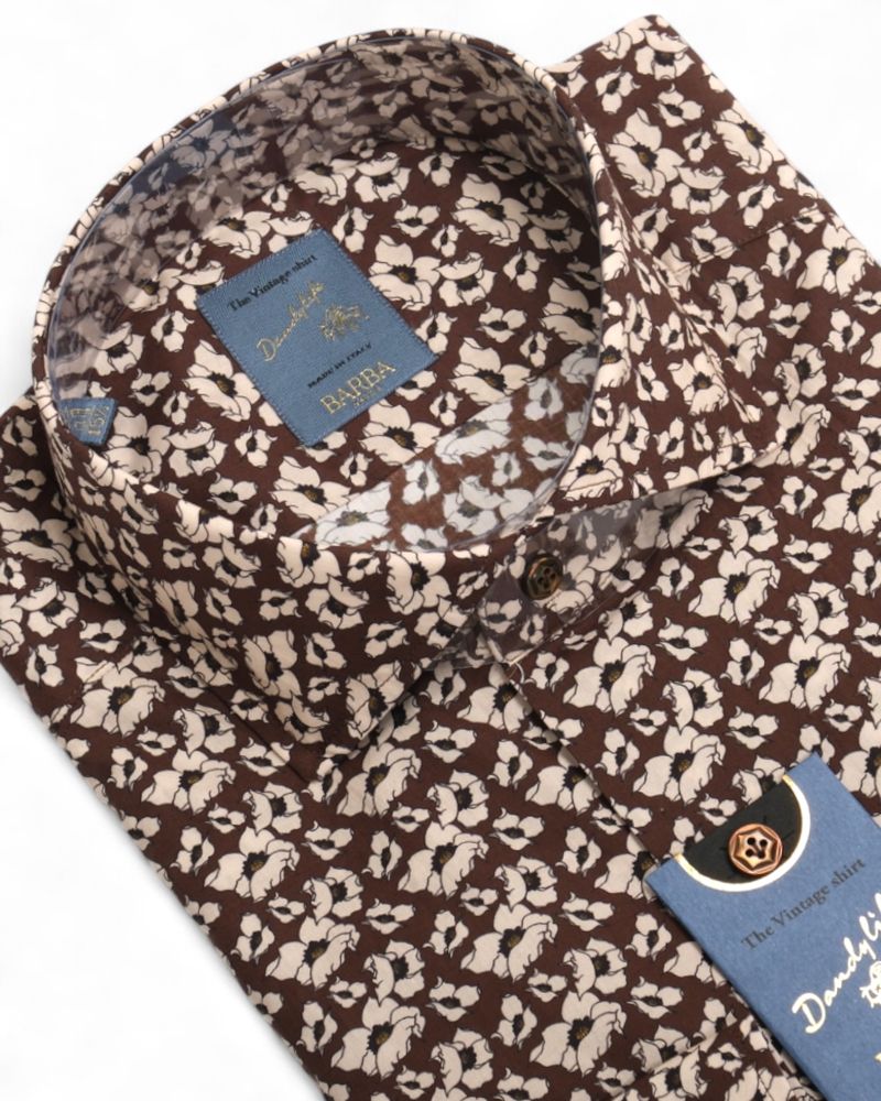 Burgundy Floral Pattern Poplin Shirt