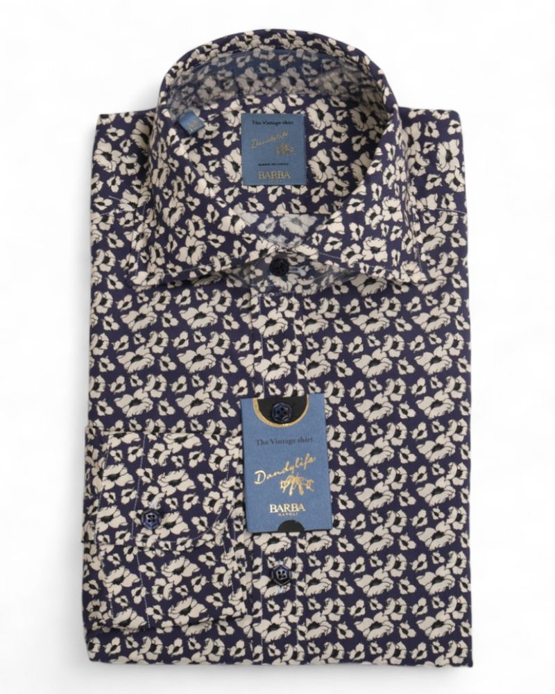 Indigo Floral Pattern Poplin Shirt
