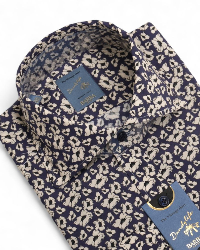 Indigo Floral Pattern Poplin Shirt