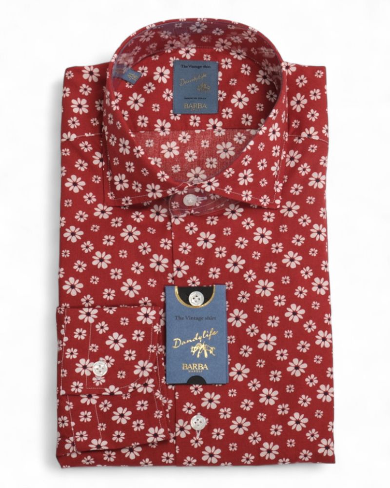 Red Floral Pattern Poplin Shirt