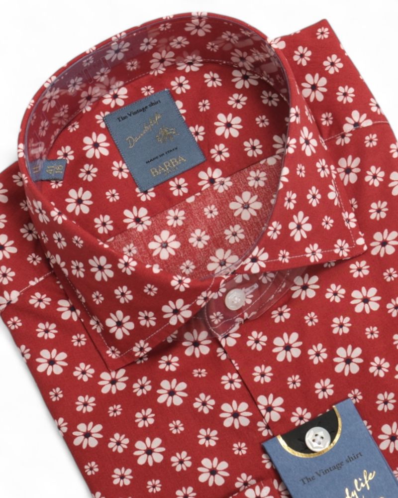 Red Floral Pattern Poplin Shirt