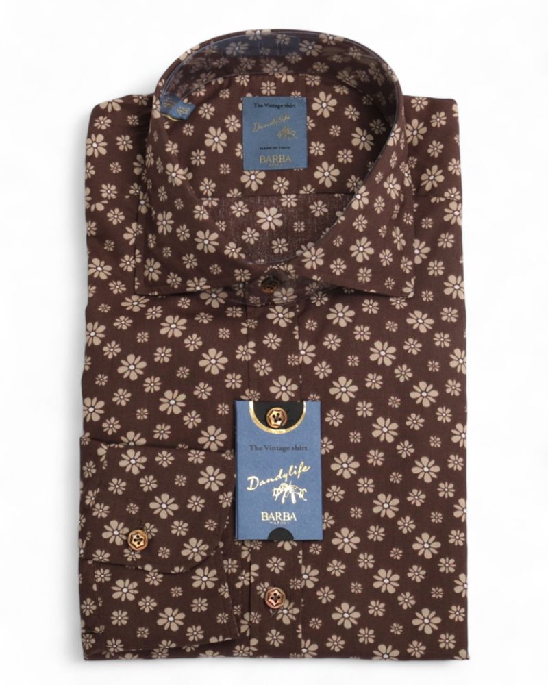 Dark Brown Floral Pattern Poplin Shirt