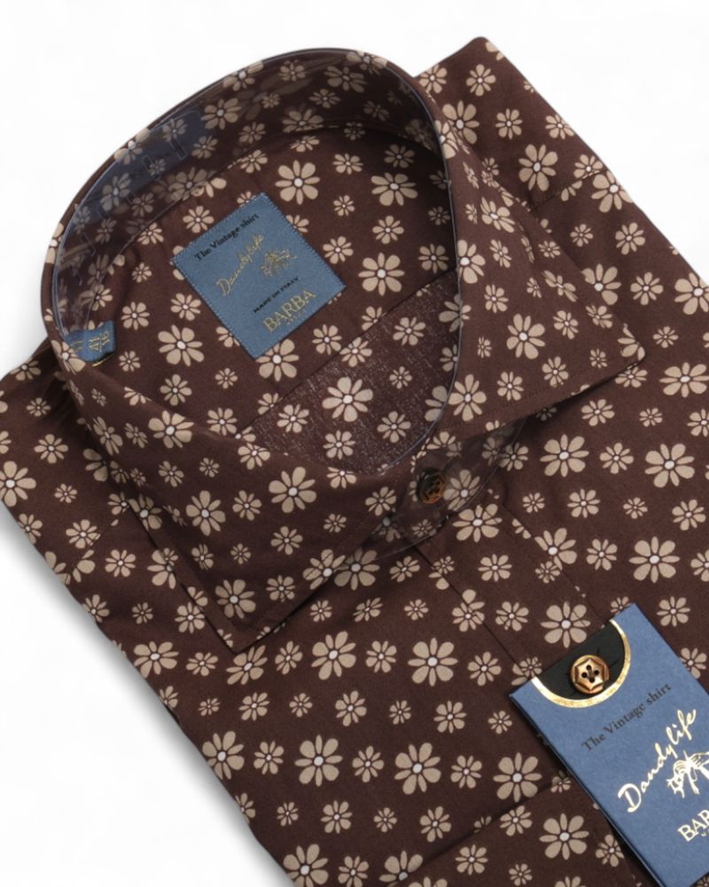 Dark Brown Floral Pattern Poplin Shirt