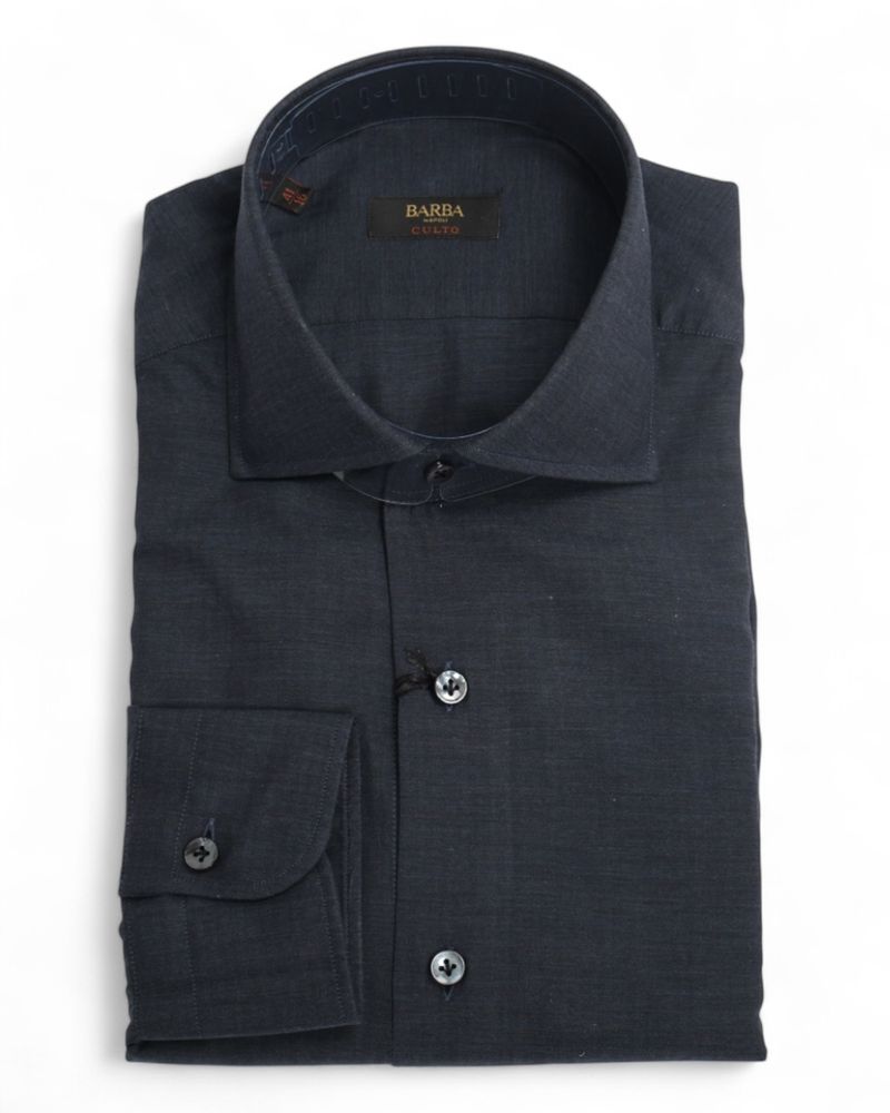 Navy Worsted Herringbone Twill Shirt