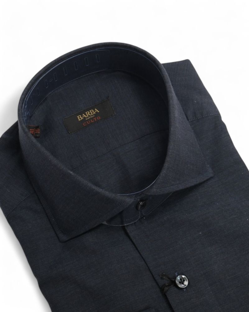 Navy Worsted Herringbone Twill Shirt