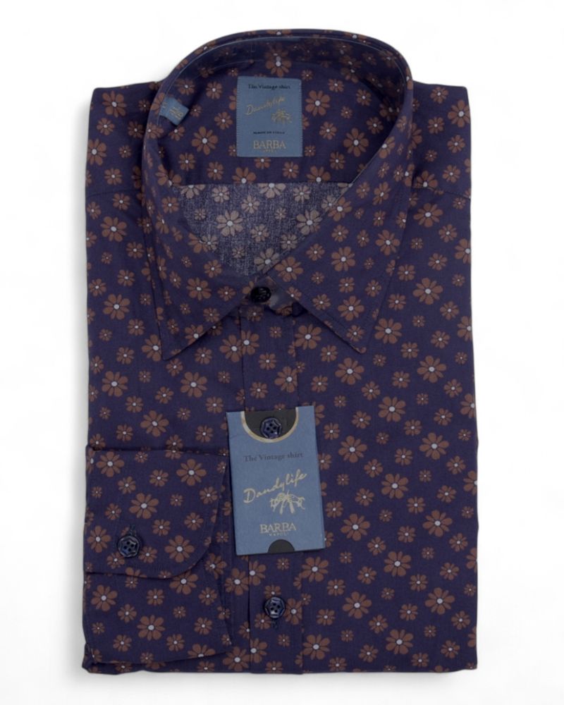 Indigo Violet Floral Pattern Poplin Shirt