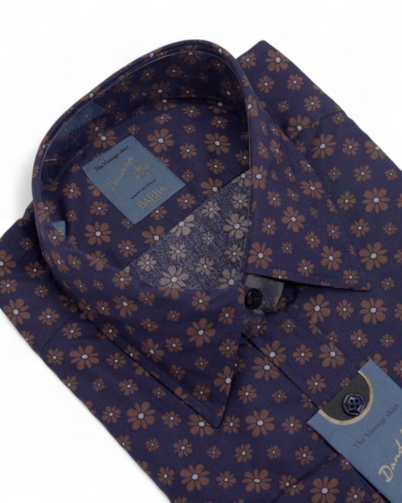 Indigo Violet Floral Pattern Poplin Shirt