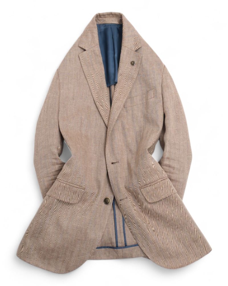 Fawn Herringbone Solbiati Linen Sports Jacket