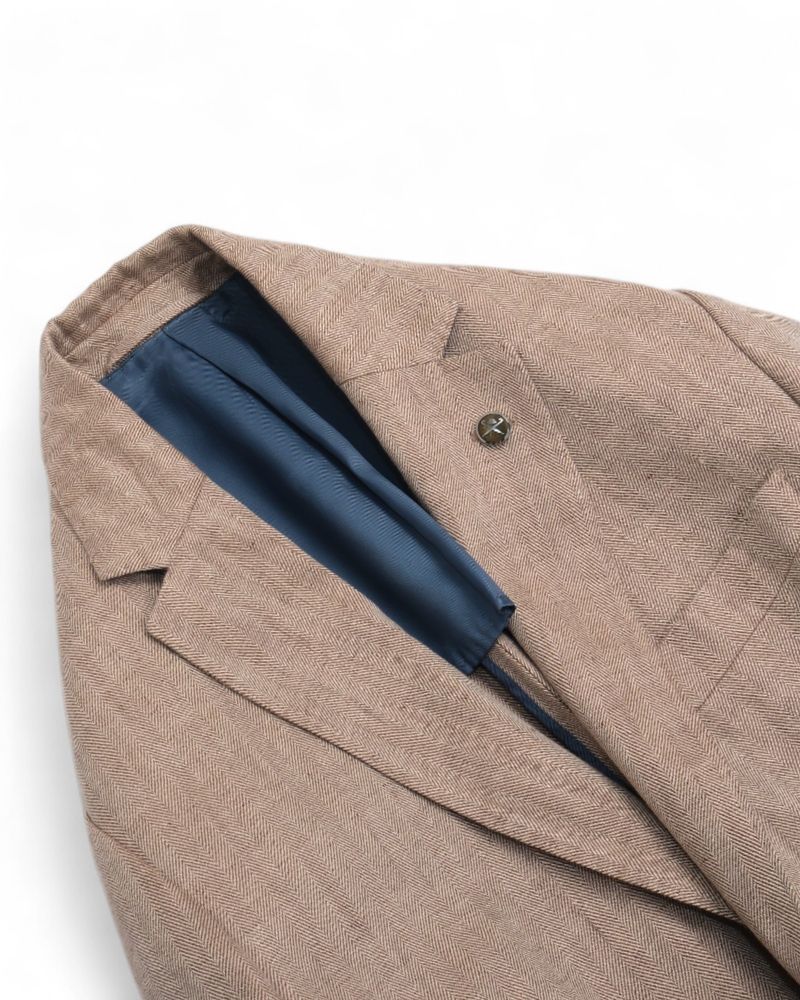 Fawn Herringbone Solbiati Linen Sports Jacket