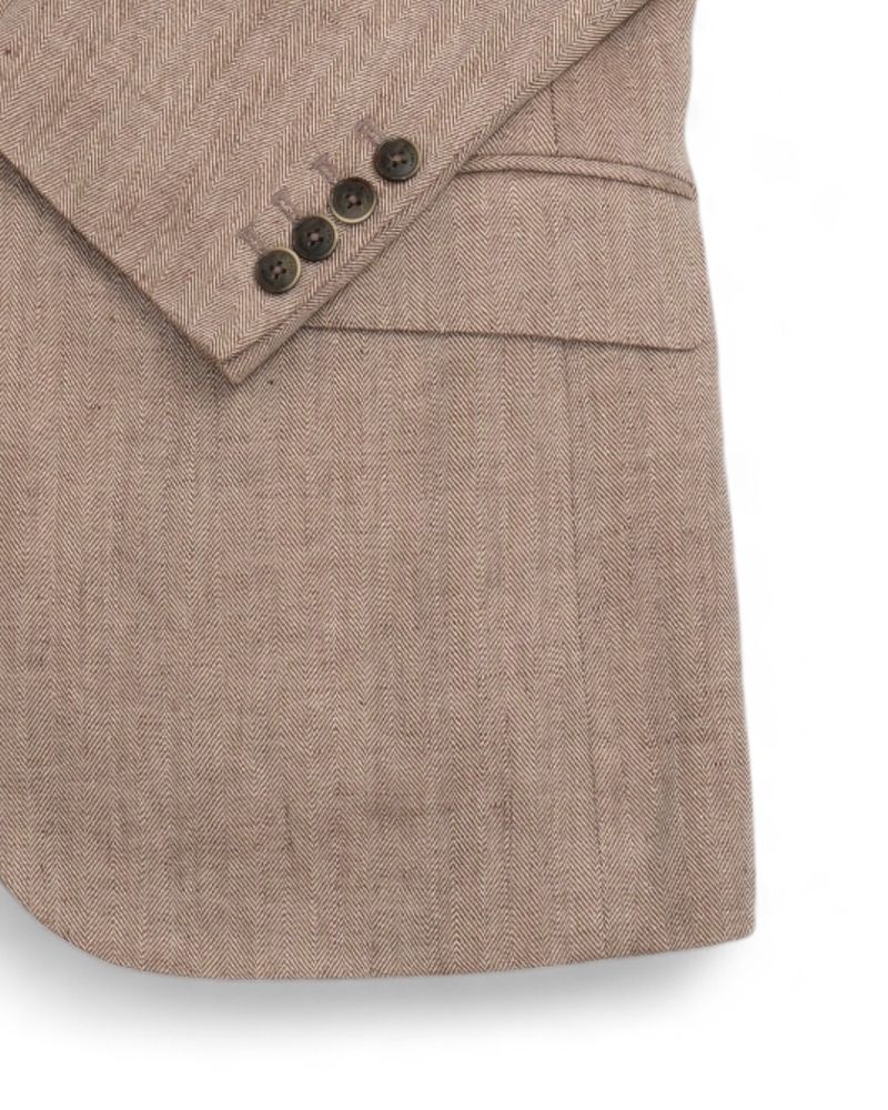 Fawn Herringbone Solbiati Linen Sports Jacket