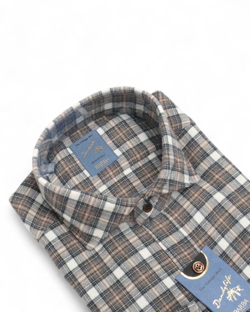 Dark Grey/Cream Checked Flannel Shirt