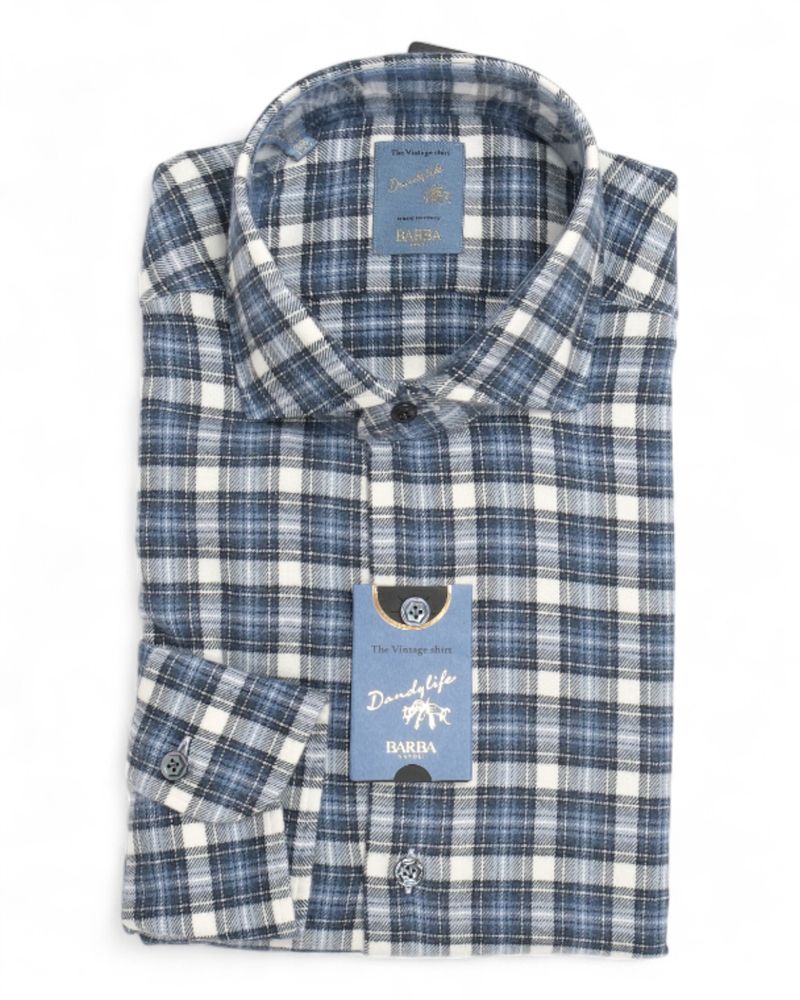 Blue/Off White Checked Flannel Shirt