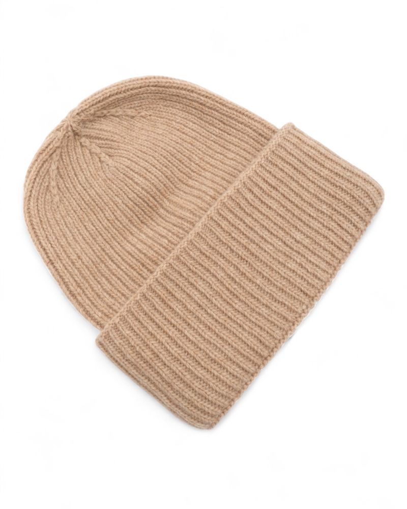 Beige Ribbed Merino/Cashmere Beanie