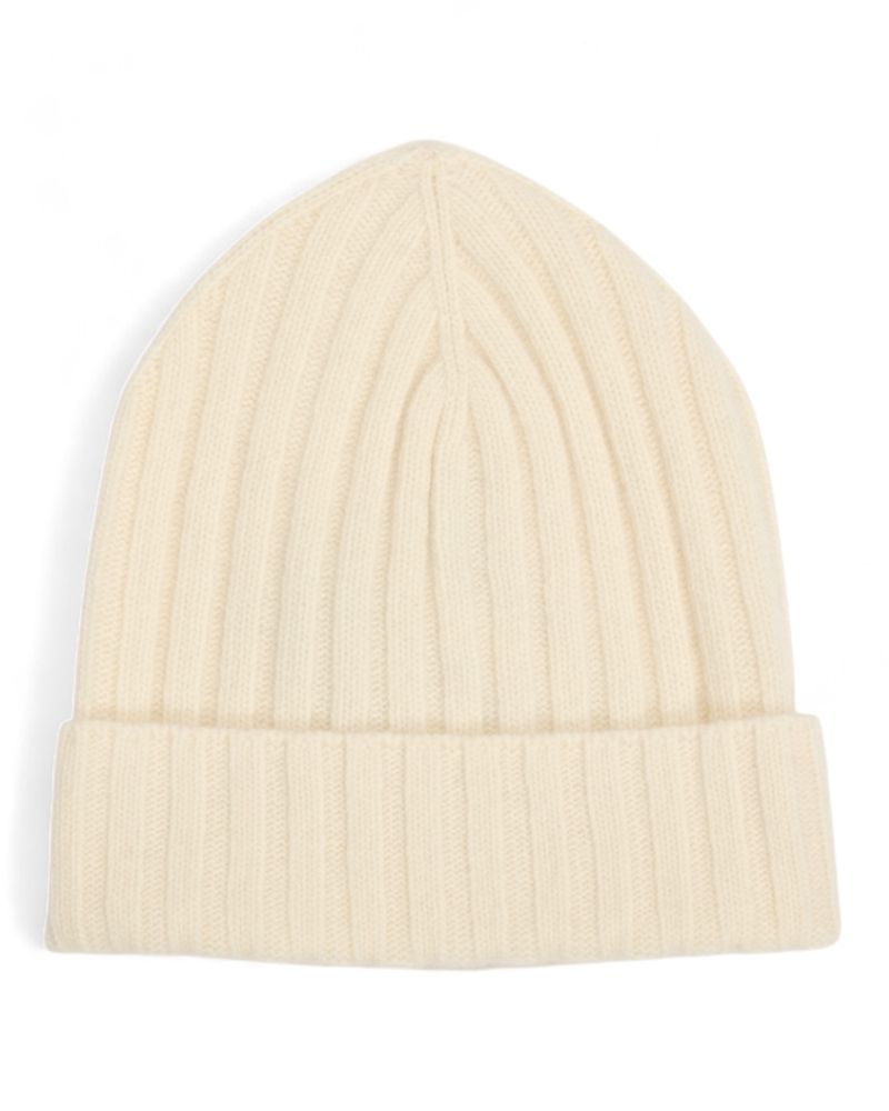Cream Ribbed Merino/Cashmere Beanie