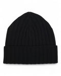 Black Ribbed Merino/Cashmere Beanie