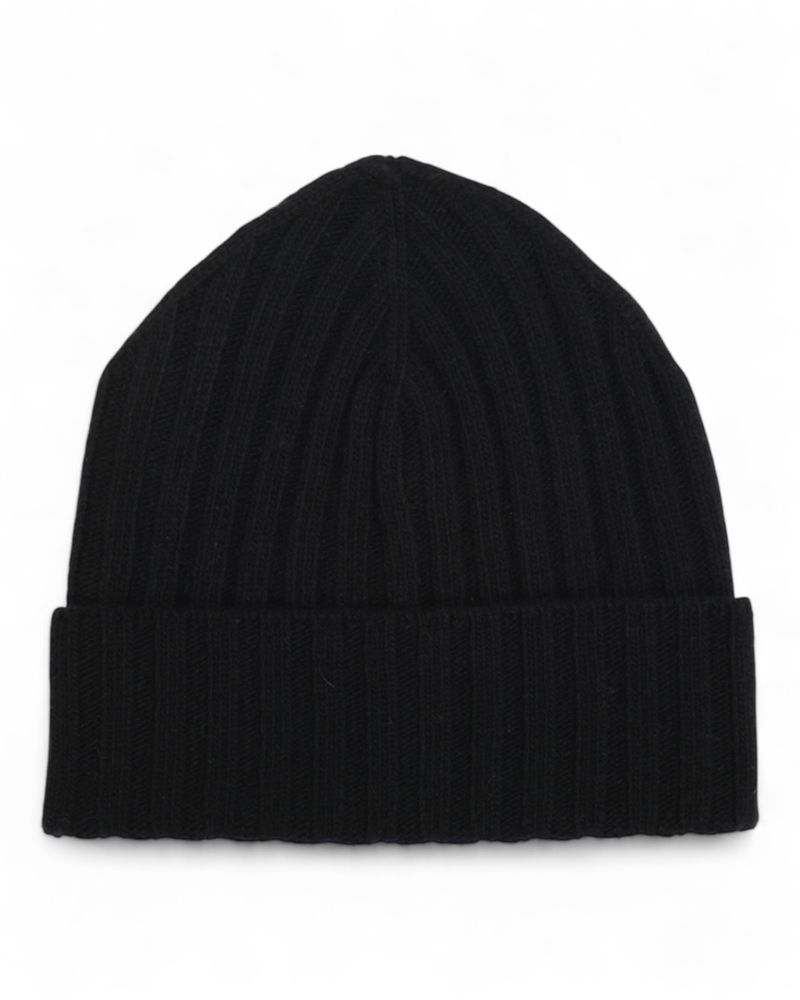 Black Ribbed Merino/Cashmere Beanie