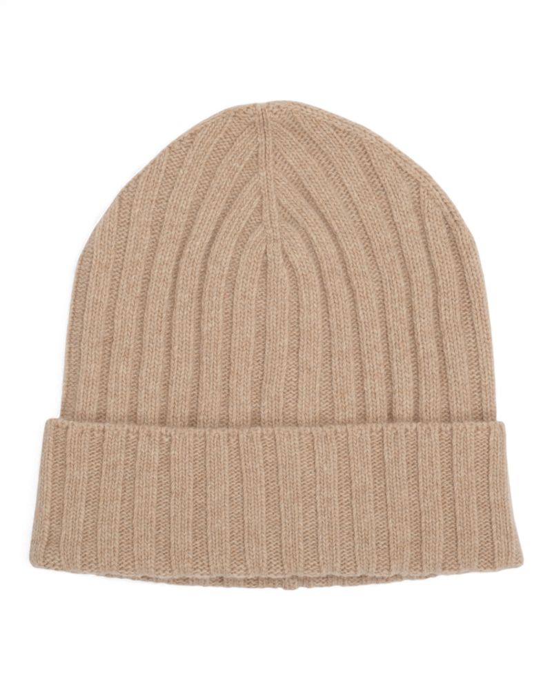 Warm Beige Ribbed Merino/Cashmere Beanie