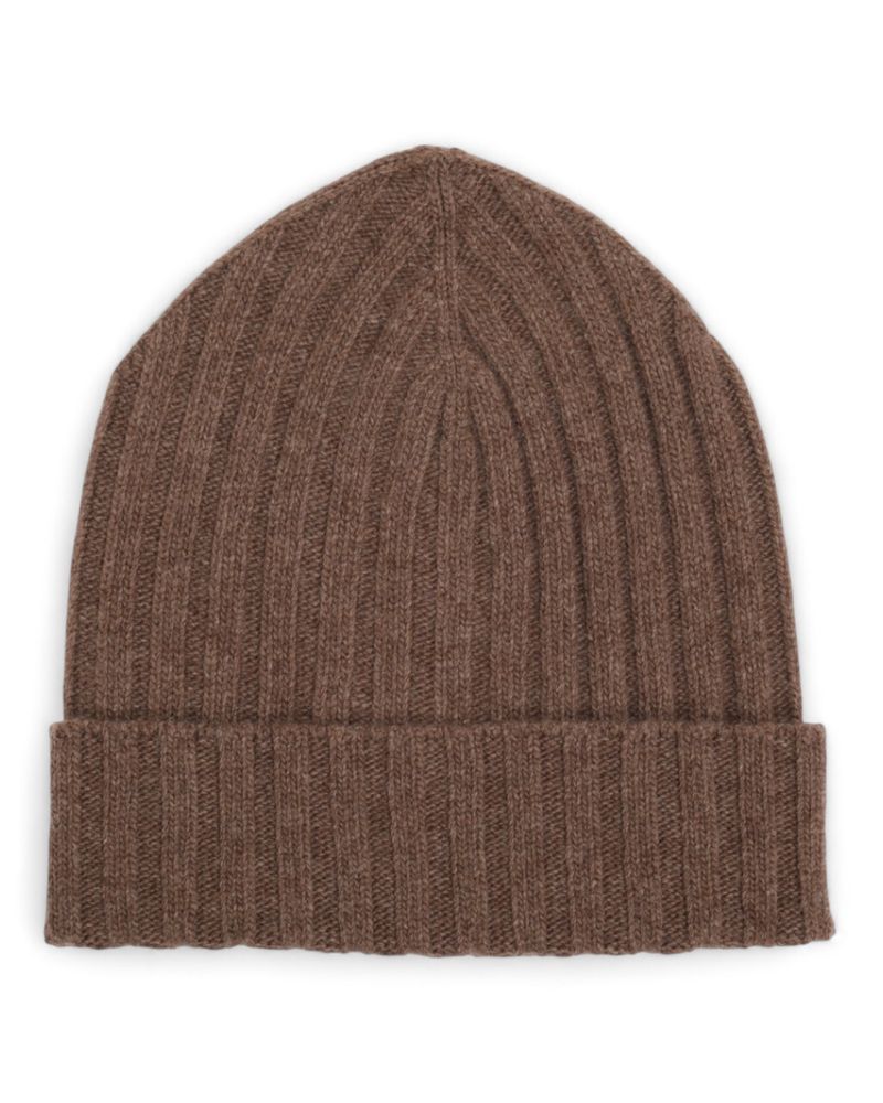 Brown Ribbed Merino/Cashmere Beanie