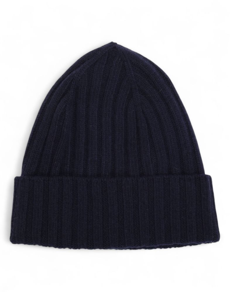 Marine Blue Ribbed Merino/Cashmere Beanie