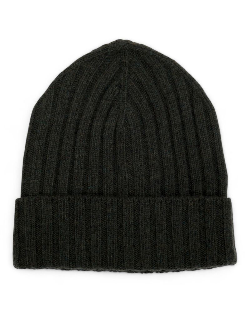Dark Green Ribbed Merino/Cashmere Beanie