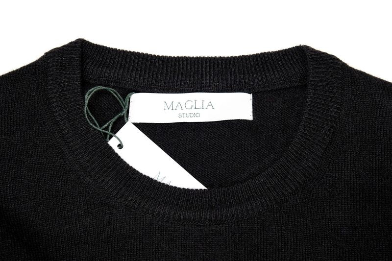 Black 12 Gauge Lambswool Crewneck Knit
