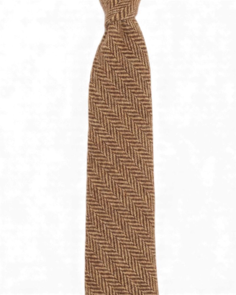 Brown & Beige Herringbone Wool Tie