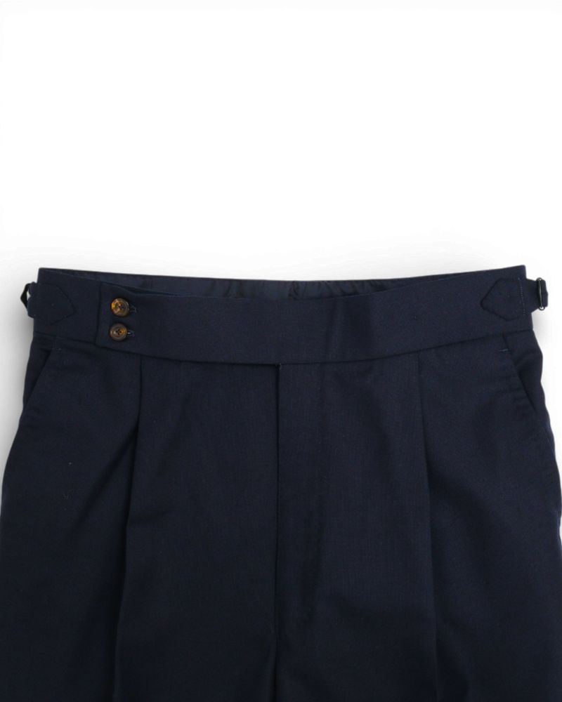 Navy Wool Twill High-Rise Pleated Trousers