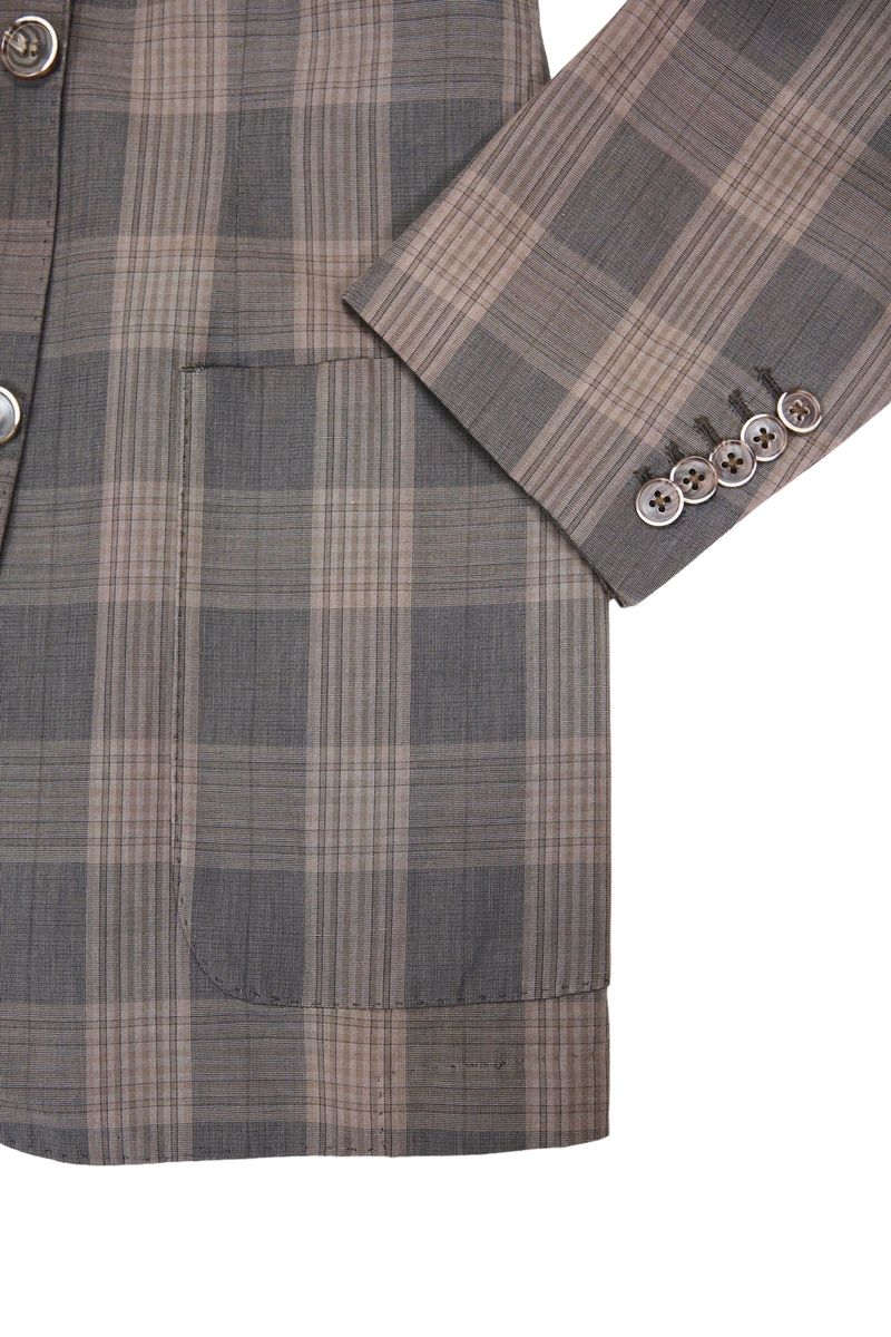 Brown Checked  Linen & Cotton Sports Jacket
