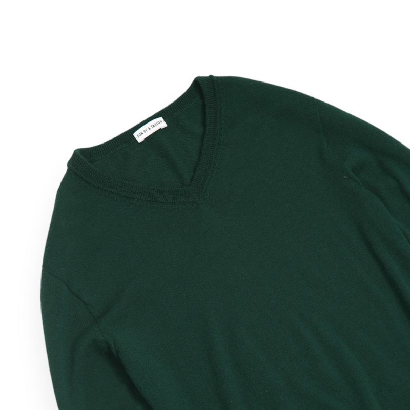 Green Merino Wool V-Neck