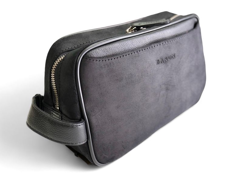 Black Waxed Suede Wash Bag