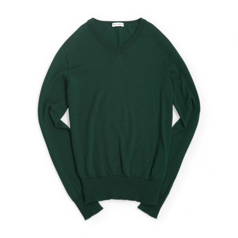 Green Merino Wool V-Neck