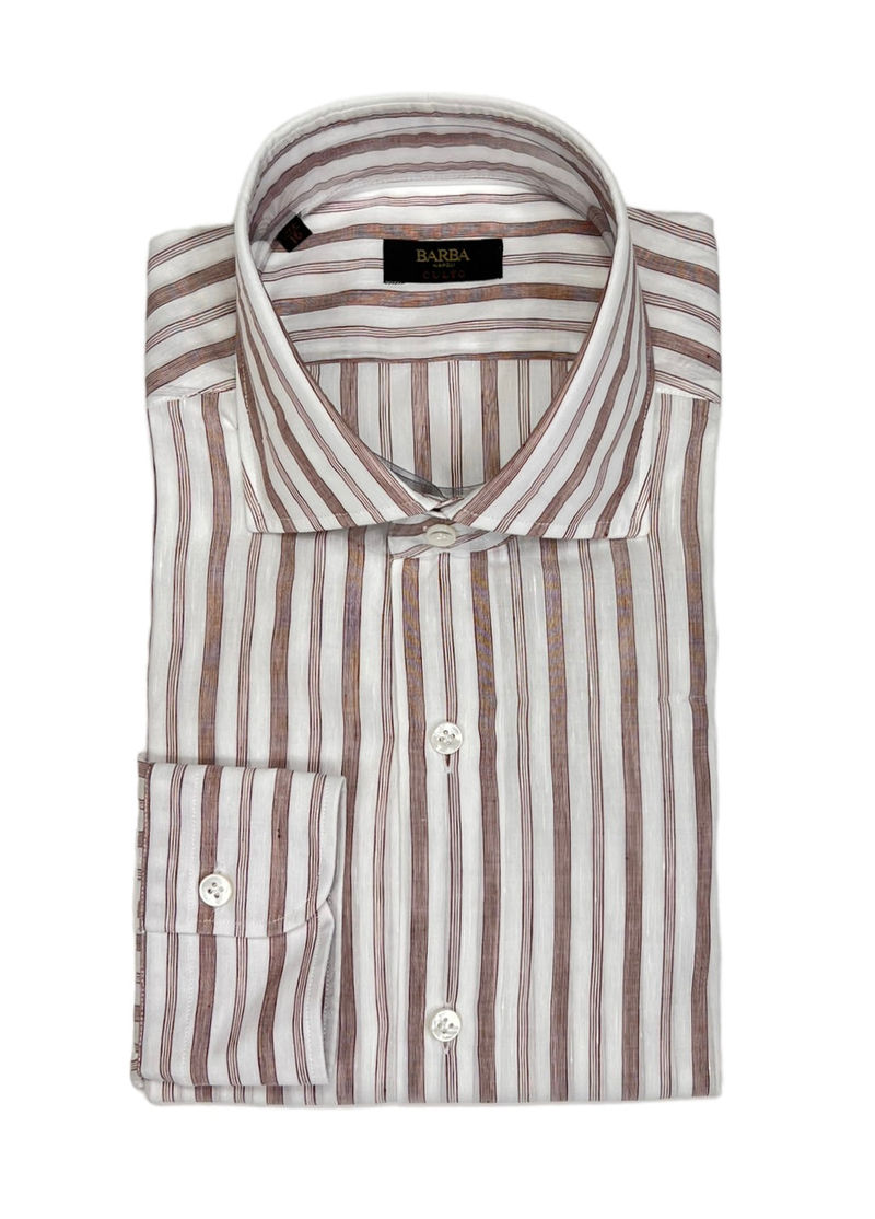 Brown Multi Striped Linen Shirt