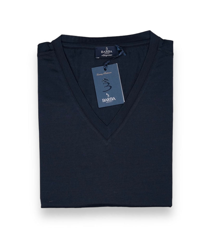 Dark Navy Filo di Scozia Cotton V-Neck T-Shirt