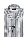 Navy Multi Striped Cotton/Linen Spread Collar Shirt
