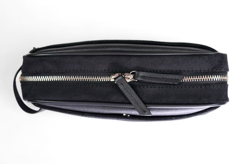 Black Waxed Suede Wash Bag