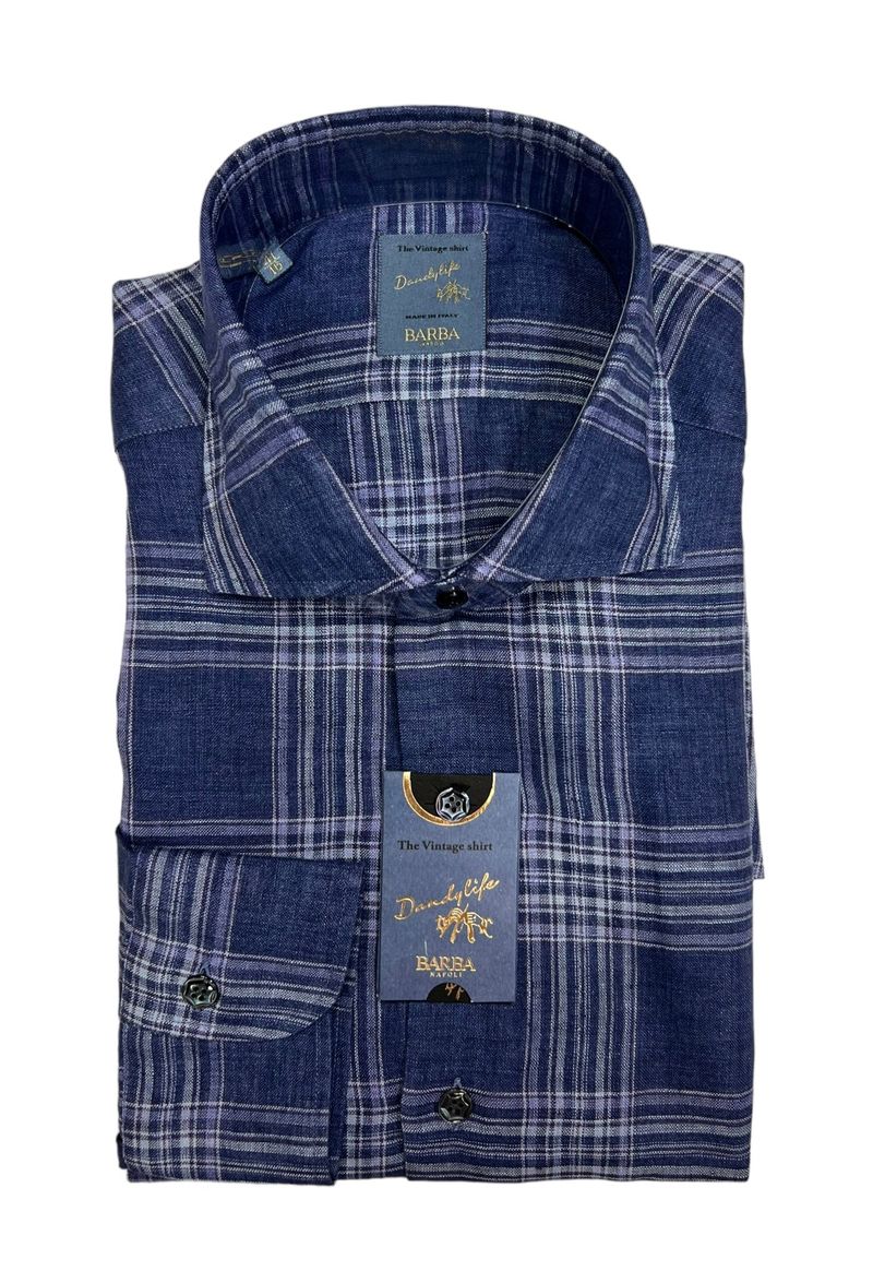 Navy/Blue Linen Checked Shirt