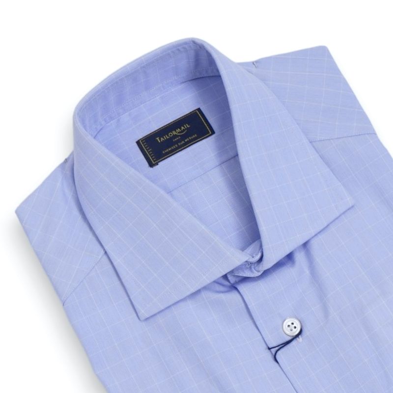 Moreau - Light Blue Checked Poplin Shirt 40