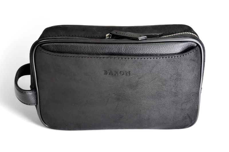Black Waxed Suede Wash Bag