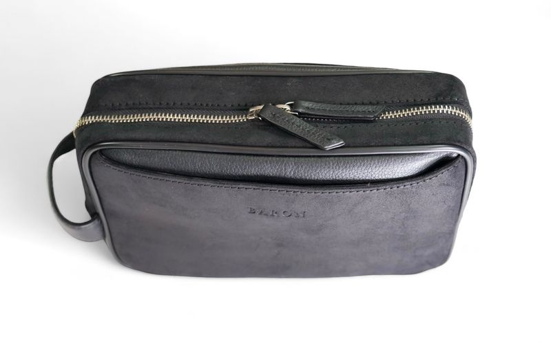 Black Waxed Suede Wash Bag