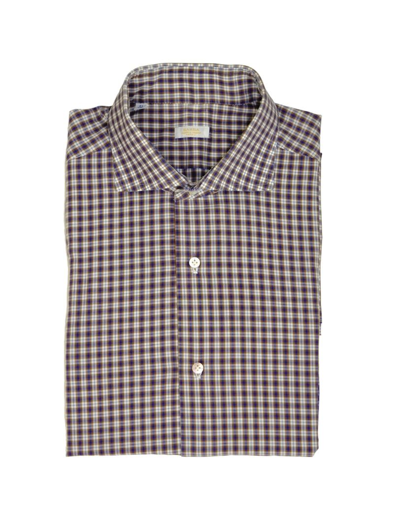 Blue/Brown Checked Spread Collar Shirt