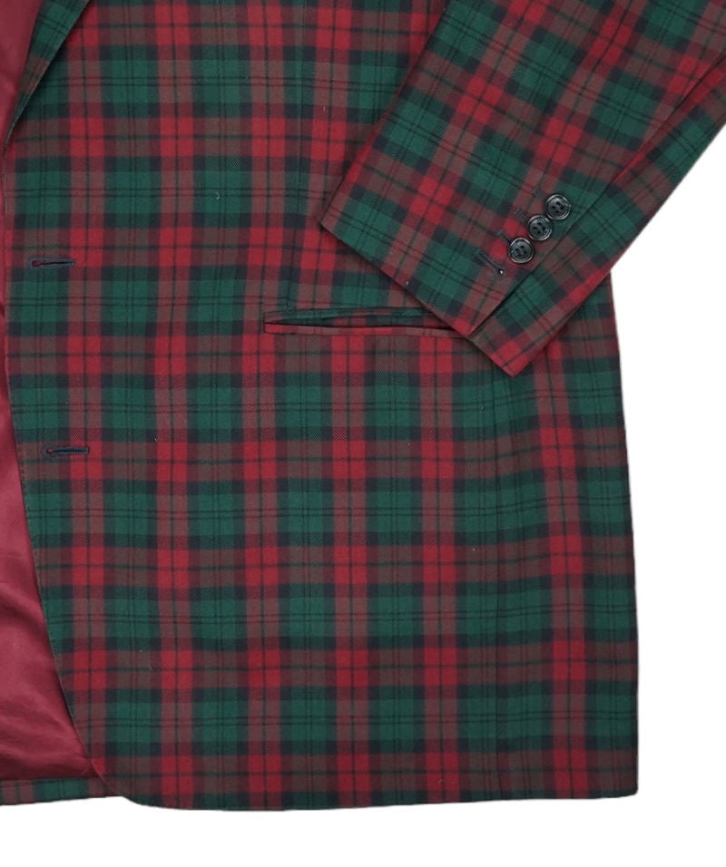Red/Green Tartan Checked Bespoke Sports Jacket, Long