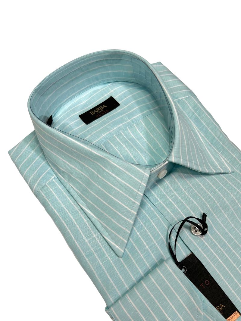 Pale Turquoise Striped Cotton/Linen Shirt
