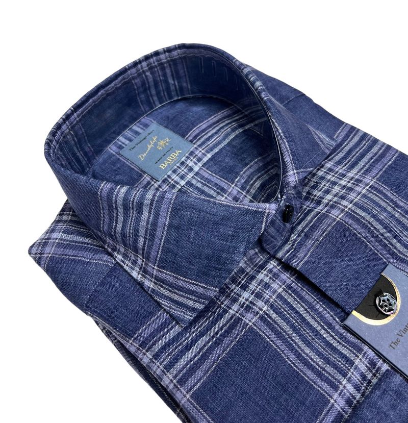 Navy/Blue Linen Checked Shirt
