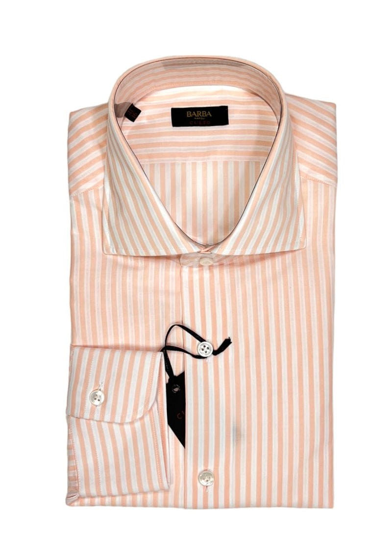 Peach Cotton Striped Spread Collar Shirt