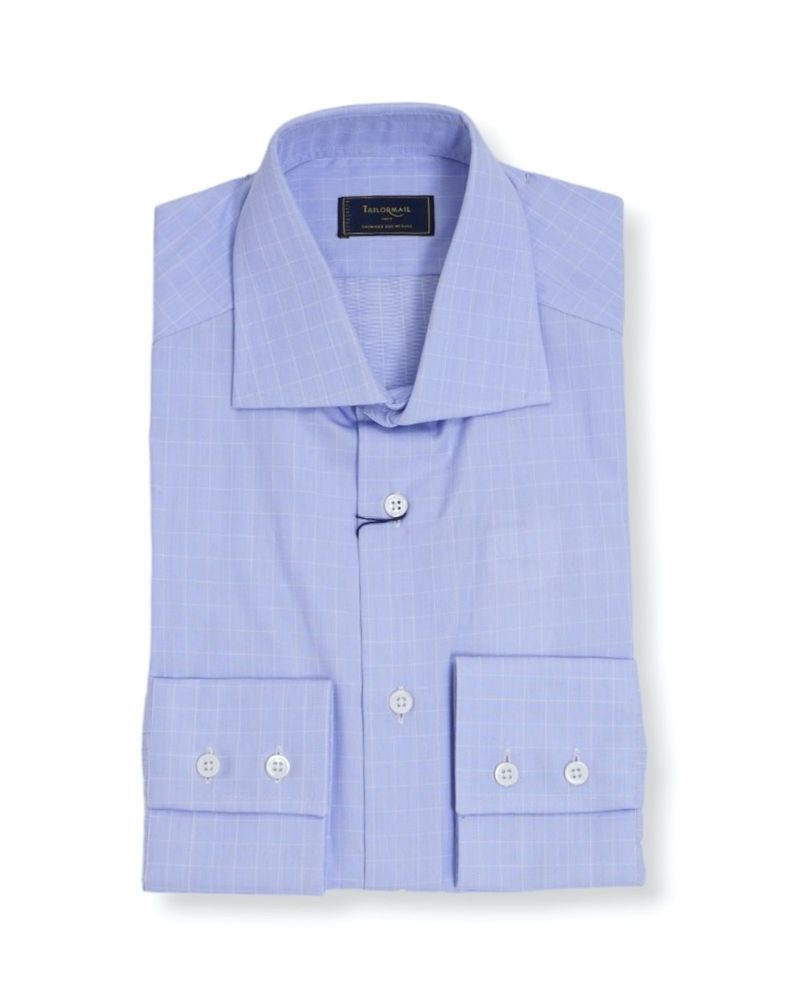 Moreau - Light Blue Checked Poplin Shirt 40