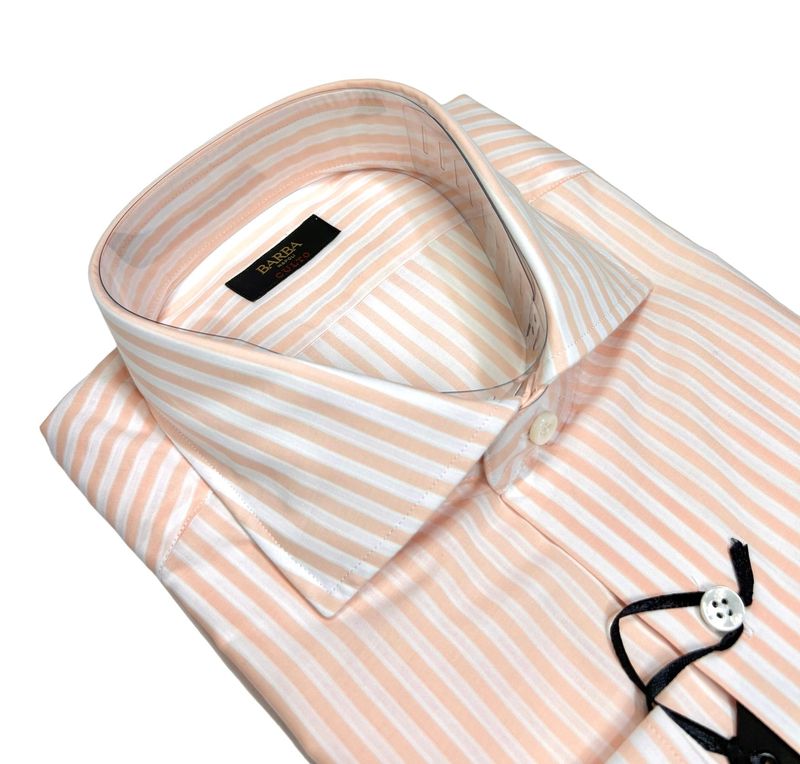 Peach Cotton Striped Spread Collar Shirt